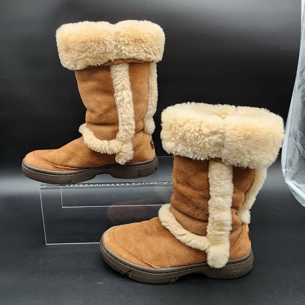 UGG Sunburst Tall Chestnut Suede Sheepskin Fur Winter Boots 5218 Womens 7